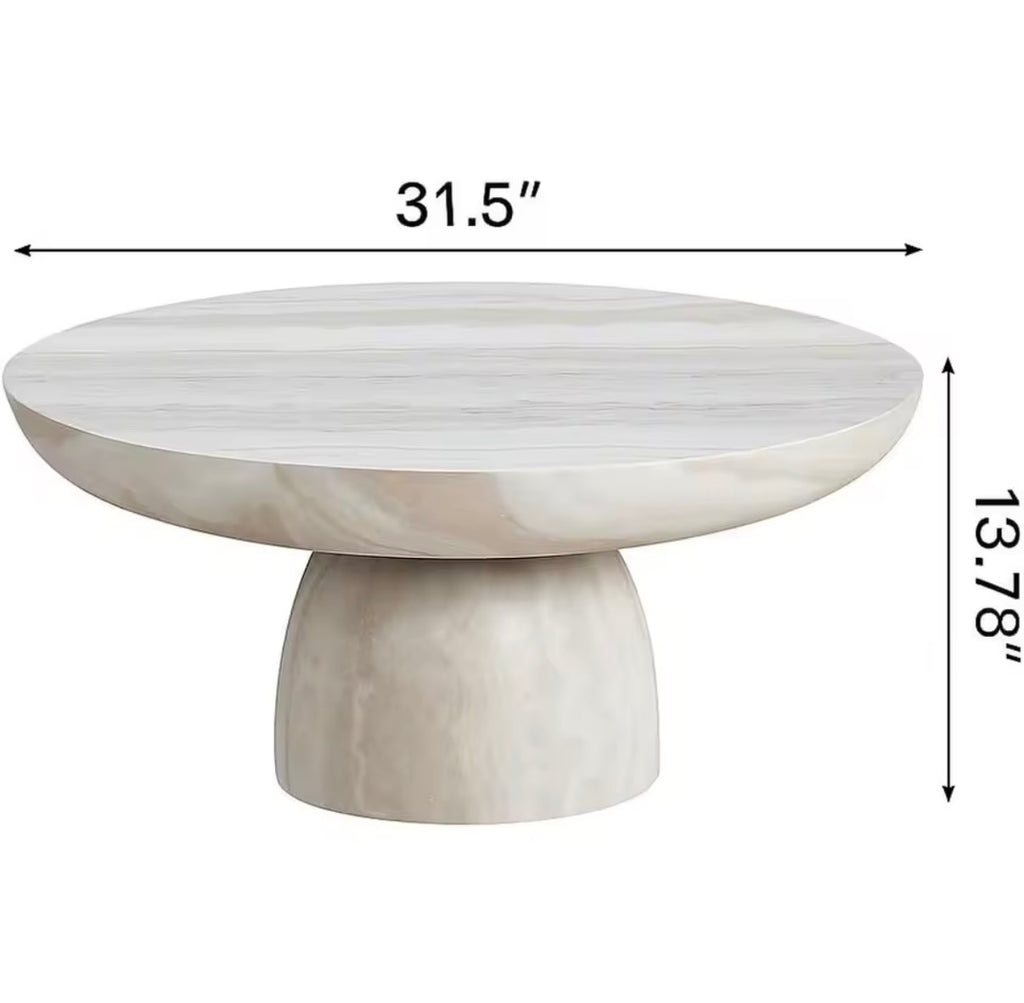 31.5” x 13.78” Mesa de Centro Redonda de Mármol con Pata Cilíndrica